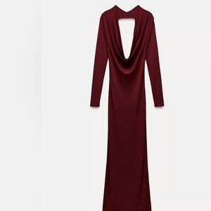 Zara Deep Red Backless Long Sleeve Dress
